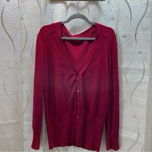 IDAO Cardigan Sweater Womens XL Red Rhinestone Button V-Neck Cotton Blend 4L8061